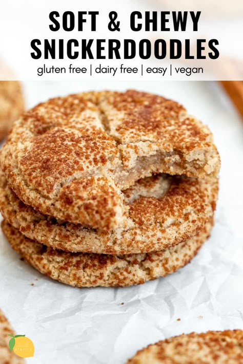 Vegan Snickerdoodles, Cookies Sans Gluten, Vegan Gluten Free Desserts, Vegan Baking Recipes, Desserts Vegan, Gluten Free Sweets, Gluten Free Recipes Easy, Vegan Dessert Recipes, Chewy Cookie