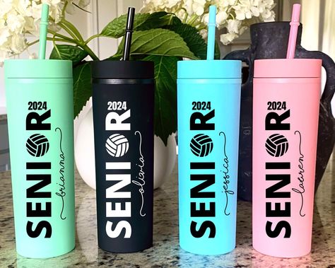 The volleyball tumbler comes personalized with your name and year of choice, makes the perfect gift for the team or individual volleyball player! Great surprise Volleyball Senior Night Gift! Choose your tumbler color, name, and date of choice. All tumblers come in black ink. The black tumbler comes in white ink. If ordering more than 20 message us! We use High Quality Sublimation equipment which gives you a print that will last. Unlike vinyl stickers this WILL NOT peel, for longer lasting result Girls Volleyball Senior Night Gift Ideas, Senior Volleyball Gifts, Volleyball Senior Night Gifts, Senior Night Gift Ideas, Senior Volleyball, Volleyball Senior Night, Girls Volleyball, Senior Night Gifts, Black Tumbler