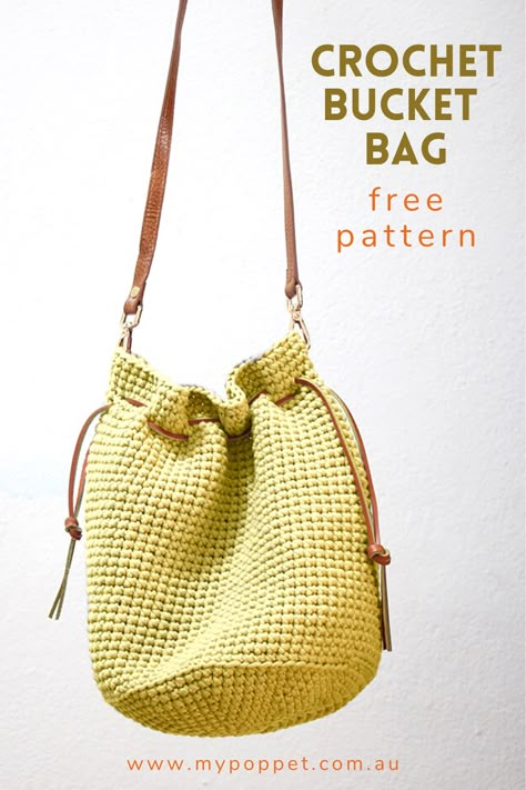 Crochet Bucket Purse Pattern Free, Crocheted Bucket Bag, Crochet Bucket Purse, Crochet Bucket Bag Free Pattern, Bucket Bag Crochet Pattern, Crochet Bucket Bags Free Patterns, Free Crochet Bucket Bag Pattern, Crochet With One Ball Of Yarn, One Ball Of Yarn Crochet Projects