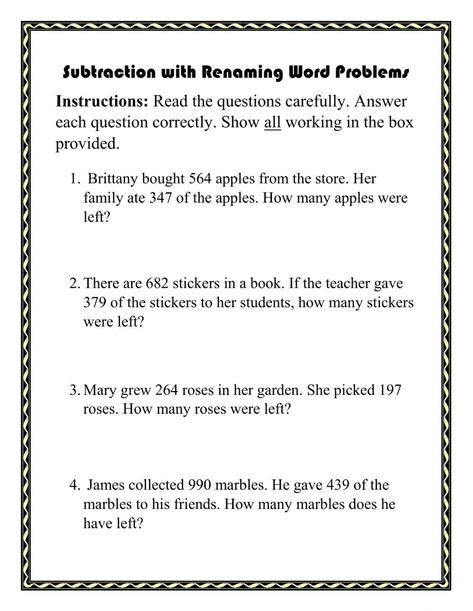 3 Digit Subtraction with Renaming Word Problems worksheet Word Sums Grade 3, 3 Digit Addition Word Problems 2nd Grade, Addition And Subtraction Word Problems 2nd Grade, Subtraction Word Problems 3rd Grade, Subtraction Worksheets Grade 3, 3 Digit Subtraction Word Problems, Subtraction Word Problems 2nd, Subtraction Worksheets For Grade 2, Word Problems 3rd Grade