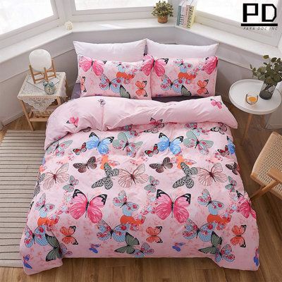 PREMIUM FABRIC: Our Butterfly Duvet Cover Set is woven from the highest quality microfiber material, the feel of the fabric is like percale cotton (It is not cotton) and will continue to soften with each wash. Create a serene sleeping experience, leaving you feeling ultimate softness and comfort. Our Duvet Cover Sets are are Fade and Pilling Resistant. They will come out of the dryer looking fresh every time. And yes, they also are Wrinkle Resistant. | PARA DOC INC Microfiber Reversible 3 Piece Butterfly Duvet Cover, Girls Duvet Covers, Pink Bedding Set, Apartment Bedding, Mattress Buying, Elegant Bedding, Bedding Sets Online, Luxury Bedding Set, Red Bedding