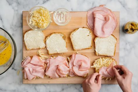 8 Smart Tips for Assembling and Freezing Sandwiches in Advance | Kitchn Freezer Sandwiches, Ultimate Grilled Cheese, Grilled Ham And Cheese, Monte Cristo Sandwich, Types Of Sandwiches, Teacher Treats, Grilled Ham, Ham Sandwiches, Ham And Cheese Sandwich