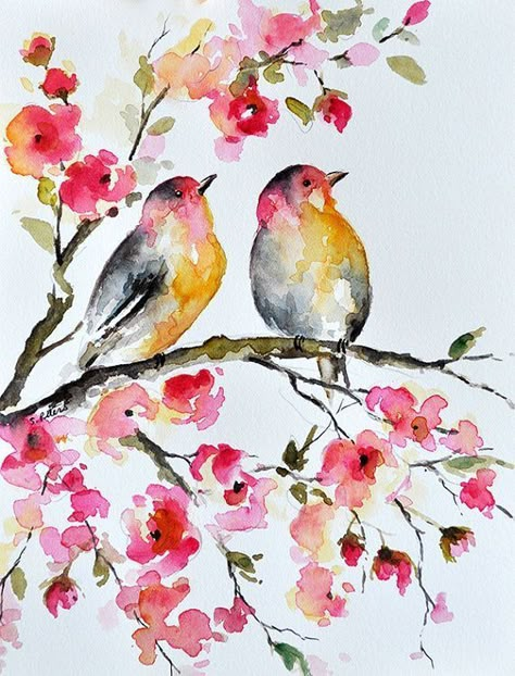 Bird Watercolor Paintings, Flowers Illustration, Watercolor Paintings Easy, 수채화 그림, Watercolor Inspiration, Arte Animal, Watercolor Bird, Flower Illustration, Birds Painting