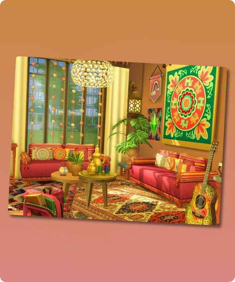 Sims 4 Hippie Living Room – CC needed here is a cozy und colorful hippie living room for your Sims Filesize: 32 MB Author: Flubs79 #cozy #sims4cc #gaming #sims #furniture #sims4 Living Room Hippie, Hippie Living Room, Bungalow Living Room, Living Room Coastal, Hippie Living, Living Room Classic, Hall House, Room Corner, Living Room Corner