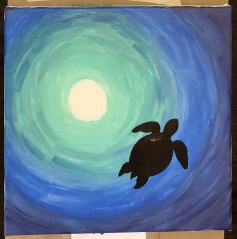 Simple Sea Turtle Painting, Ocean Turtle Drawing, Easy Simple Painting Ideas On Canvas Summer, Turtle In Ocean Drawing, Turtle Paintings Easy, Ocean Simple Painting, Paintings Of Turtles, Painting Ideas On Canvas Turtle, Ocean Paintings Acrylic