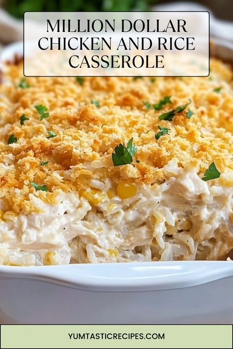 Need a new go-to recipe? This million-dollar chicken and rice casserole is packed with flavor, incredibly creamy, and full of cheese! With simple ingredients and easy steps, you’ll have a meal that’s as tasty as it is comforting. Make your next dinner a hit with this irresistible dish—find the full recipe here!

#ComfortFoodRecipes #CheesyDinners #QuickMeals #ChickenRecipes #DinnerTonight Chicken Ranch Rice Casserole, Casserole Chicken And Rice, Chicken Rice Hotdish, Million Dollar Chicken And Rice Casserole, Easy Chicken Rice Casserole Recipes, Million Dollar Chicken And Rice, Gluten Free Chicken Rice Casserole, Chicken Casserole Recipes With Rice, Creamy Chicken Recipes With Rice