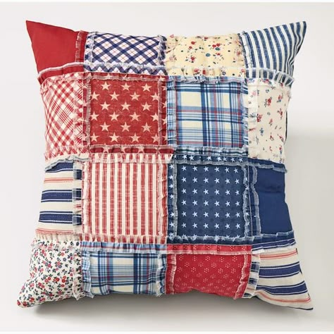 American Patch Accent Pillow Front Door 4th Of July Decor, July 4 Decorations Home Decor, July 4th Home Decor, Pillows Made From Shirts Memories, Fourth Of July Sewing Projects, Sew Pillow, 4th Of July Outdoor Decor, Quilt Pillows Ideas, Vintage Americana Bedroom