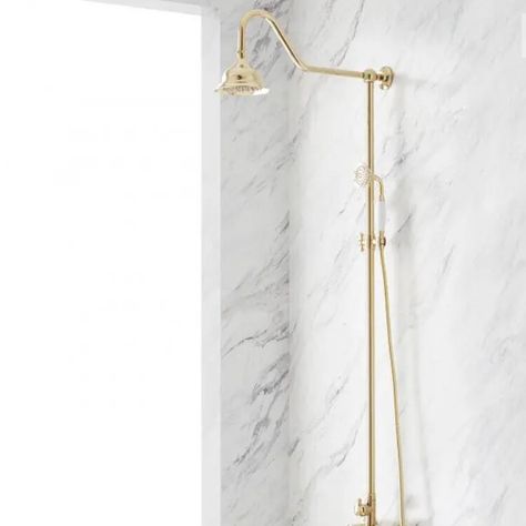 The Scoop On Our Pink Shower — Probably This Open Entryway, Range Tile, Victorian Living Room, Pink Showers, Towel Rod, Nautical Bathrooms, Modern Victorian, Clawfoot Tub, Signature Hardware