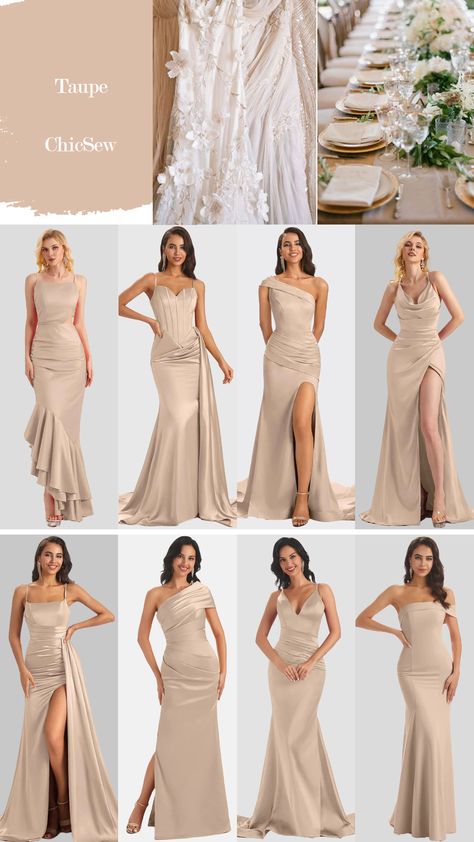 Wedding Dresses Friends, Matte Champagne Bridesmaid Dresses, Bridesmaid Dresses Different Styles Same Color, Bridesmaids Dresses Elegant, Vintage Glam Bridesmaid Dresses, Nude Beige Bridesmaid Dress, Bridesmaid Dresses Sleeveless, Sandy Bridesmaid Dresses, Trendy Bridesmaid Dresses Classy