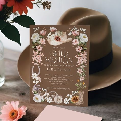 Elegant Floral Cowgirl Wild Western Bridal Shower Invitation Beautiful Wedding Themes, Floral Invitation Design, Western Bridal Showers, Rustic Autumn Wedding, Crest Wedding Invitations, Western Wedding Invitations, Unique Wedding Colors, Monogrammed Wedding Napkins, Wedding Ideas Elegant