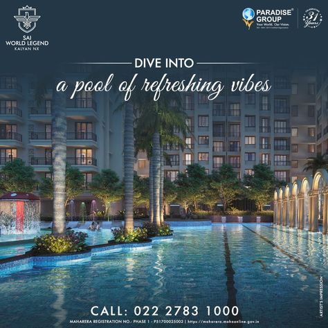 Sai World Legend - Kalyan NX offers you the world-class indulgent experience at the refreshing lap pool. MAHARERA REGISTRATION NO.: PHASE 1 - P51700025002 For any further details, reach out to us on 022-27831000 #paradisegroup #leadingbuilder #kalyan #indulgent #lappool Real Estate Amenities Creative Ads, Paradise Group, Property Ads, Apartments Luxury, Doodle Monster, Ads Instagram, Property Ad, Wedding Caricature, Creative Post