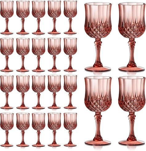 Amazon.com | XUWAIDSGN 7oz Plastic Vintage Rose Gold Drinking Glasses Pink Wine Glasses Unbreakable Wedding Glassware Crystal Water Goblets Reusable Drinkware Vintage Champagne Flutes (24, Rose Gold): Champagne Glasses Rose Gold Wine Glasses, Gold Champagne Glasses, Gold Wine Glasses, Pink Wine Glasses, Wedding Glassware, Crystal Texture, Gold Wine, Vintage Rose Gold, Crystal Water