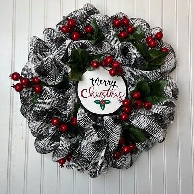 Red And Gold Christmas Wreath Deco Mesh, Gothic Christmas Wreath, Goth Christmas Wreath, Black And White Wreaths, Christmas Deco Mesh Wreaths, Black Christmas Wreath, Buffalo Check Christmas Wreath, Red And White Christmas Wreath, Simple Christmas Wreath