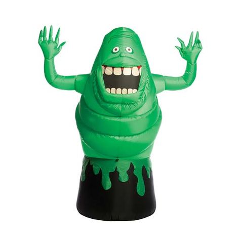 Slimer is ready to decorate your yard with his charming personality and his ultra sliminess. This Ghostbusters 6-Foot Inflatable Slimer is going to look positively paranormal in your yard.  Inflatable Slimer includes ropes, stakes, and lights. He plugs in and inflates in minutes! Just plug him Slimer Ghostbusters, Ghostbusters Slimer, Ghostbusters Party, Ghostbusters Costume, Geek Decor, Inflatable Decorations, Halloween Inflatables, Halloween Yard Decorations, Ghost Busters