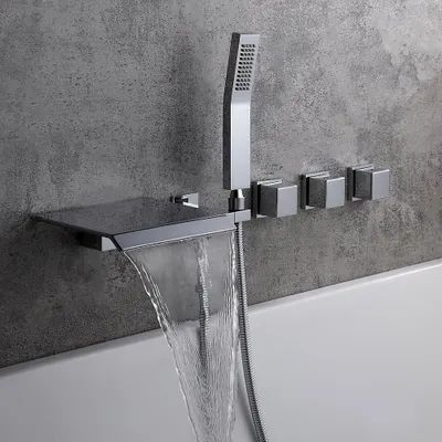 Bath Taps, BathTub Taps, Tub Spouts, Bath Fixtures - Homary.com Brass Bathtub Faucet, Waterfall Bathtub, Contemporary Bathroom Decor, Brass Bathroom, Bathroom Taps, Tub Spout, Bath Taps, Shower Kits, Tub Faucet