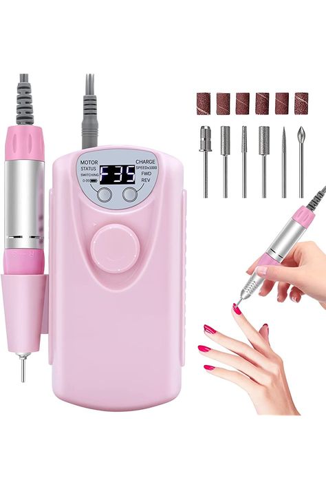 Portable Electric Nail Drill-- 35000RPM Professional Rechargeable Nail File Machine, Cordless Nail Drill E File for Remove Gel Polish Nail for Acrylic Nails Manicure Salon Home with Bits Kit, Pink Nail File Machine, Acrylic Nail Drill, Remove Gel Polish, Electric Nail Drill, Electric Nail File, Drill Machine, Nail Drill Machine, Gel Nail Kit, Nails Manicure