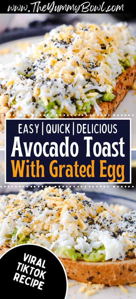 Try this simple and healthy Grated Egg Avocado Toast! Made with ripe avocado, grated hard-boiled eggs, and perfectly toasted bread, it’s a satisfying option for breakfast, lunch, or a light dinner. Top with salt, pepper, and garlic for extra flavor! Avocado Bread Recipes Healthy, Avocado Toast Ideas, Egg Avocado Toast, Avocado Toast With Egg, Eggs And Avocado, Avocado Bread, Egg Avocado, Healthy Bread Recipes, Pumpkin Hummus