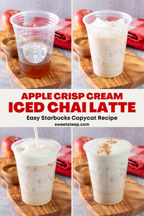 Starbucks Apple Chai, Starbucks Apple Crisp Chai, Apple Crisp Chai Latte Starbucks, Chai Starbucks, Apple Brown Sugar Syrup, Chai Drinks, Chai Latte Starbucks, Starbucks Chai, Chai Recipes