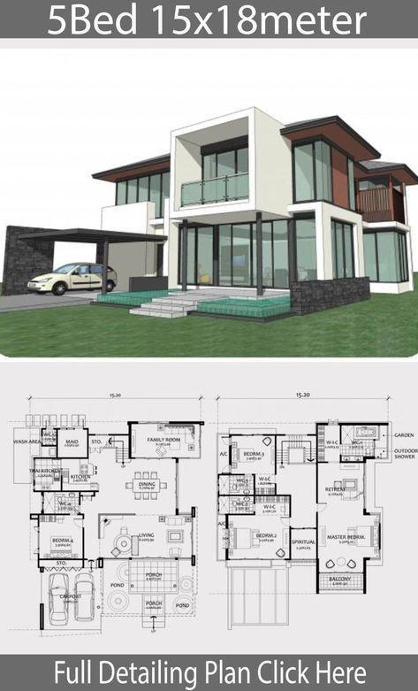 Housing Plans, Big Modern Houses, Modern House Floor Plans, 2 Storey House Design, House Plans Mansion, Two Story House, Casas The Sims 4, Home Design Floor Plans, Sims House Plans