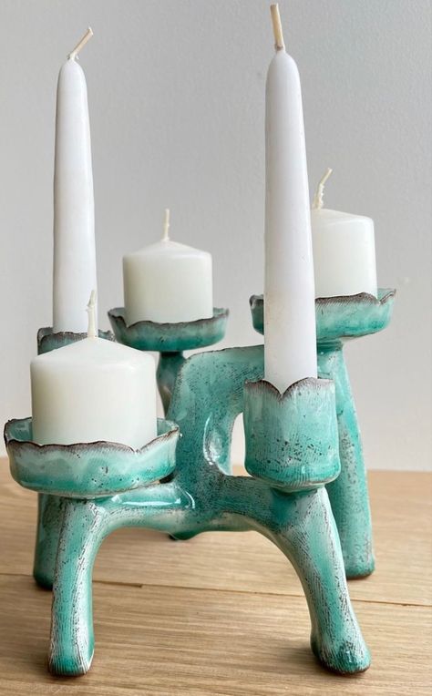 Diy Clay Crafts Candle Holders, Ceramic Candleabra Ideas, Handmade Pottery Candle Holder, Handmade Ceramic Candle Holders, Pottery Candle Holders Ideas, Ceramic Candle Stick Holders, Ceramic Candle Holders Pottery, Candleabra Ideas, Ceramic Candle Holders Ideas