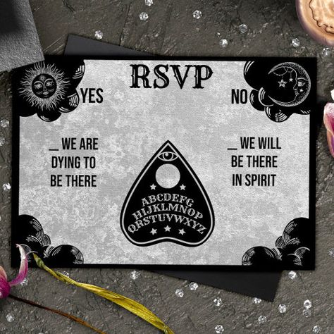 Witchy Wedding, Gothic Wedding Theme, Halloween Wedding Invitations, Congratulations And Best Wishes, Wedding Response Cards, Spirit Board, Ouija Board, Printable Halloween, Rsvp Wedding Cards