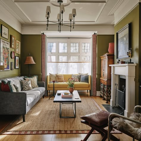 Orange Oak Floors, Victorian Modern Living Room, Craftsman Style Living Room, Olive Living Rooms, Whole House Design, Edwardian Home, Victorian Living Room, Interior Design London, London Houses