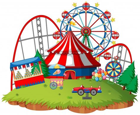 Cartoon amusement park attractions set. ferris wheel, merry go round horse carousel | Free Vector Park Drawing, Ride Drawing, Ballet Birthday Party, Fair Theme, Kids Carnival, Amusement Park Rides, Fun Fair, Circus Theme, Rock Painting Art