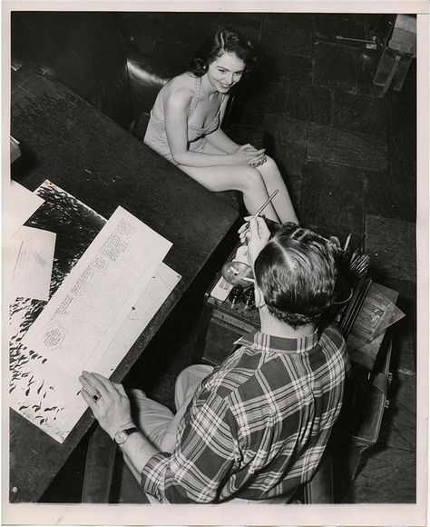 Raymond, Alex - In His Studio with a Model #AlexRaymond #model #posing Milton Caniff, Alex Raymond, Comics Strip, Animation References, Alex Toth, Sequential Art, Artist Studios, Women Working, Old Time Radio