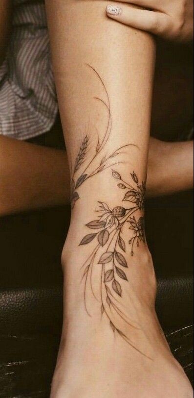 Foot Tattoo Placement, Ankle Cuff Tattoo, Tattoo Ideas Foot, Vine Foot Tattoos, Floral Foot Tattoo, Wrap Around Ankle Tattoos, Foot Tattoo Ideas, Foot Tattoo Designs, Ankle Foot Tattoo