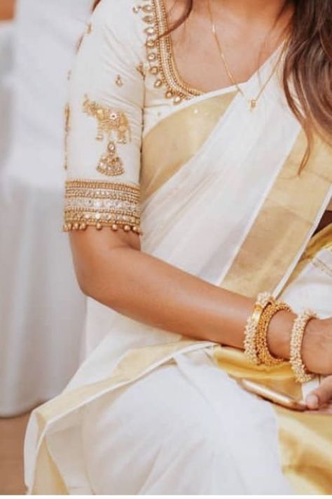 https://myfashioncorners.blogspot.com White Fancy Saree Blouse, Kerala Blouse Designs Latest, Kerala White Saree Blouses, Kasavu Blouse Designs Latest, Malayali Thaali Design, White Silk Saree Blouse Designs, Kerla Silk Saree White Blouse, Set Mundu Blouse Designs Latest, White Blouse Work Designs