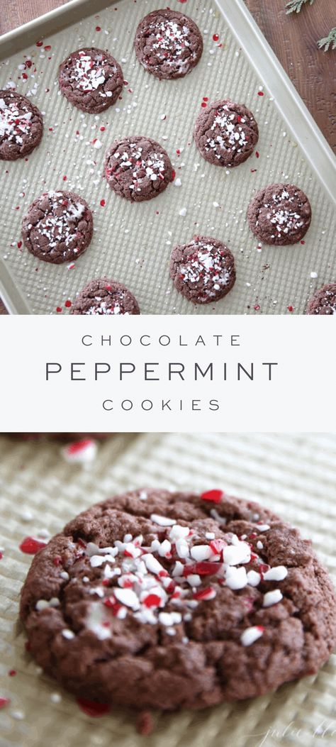 Foolproof chewy chocolate peppermint cookies are always a favorite Christmas cookie recipe – they’re quick and easy to make with just a handful of simple ingredients. Chewy Chocolate Peppermint Cookies, Peppermint Cookies Chocolate, Chocolate Peppermint Cookies Recipe, Peppermint Christmas Cookies, Peppermint Cookie Recipe, Chocolate Christmas Cookies, Peppermint Recipes, Chocolate Mint Cookies, Chocolate Peppermint Cookies