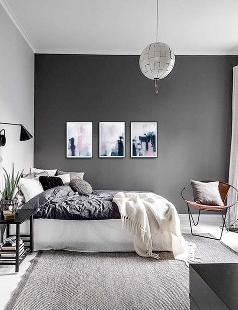 White Bedroom Chair, Scandinavian Design Bedroom, Modern Minimalist Bedroom, Minimalist Bedroom Design, Scandinavian Bedroom, Bedroom Wall Colors, Grey Bedroom, Bedroom Paint Colors, Gray Bedroom