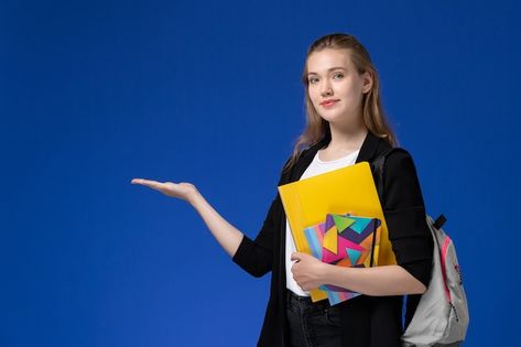 Front view female student in white shirt... | Free Photo #Freepik #freephoto #university-student #college-students #female-student #student Students Photography, Deco Spa, Student Images, Student Photo, Academic Goals, Top Colleges, Study Help, English Course, Online Tutoring