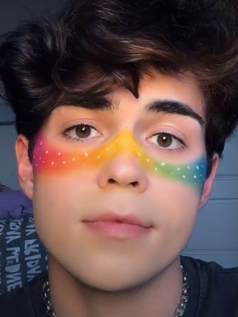 Pride Day Makeup, Pride Makeup For Men, Masc Pride Makeup, Pride Makeup Nonbinary, Mens Pride Makeup, Gay Makeup Looks, Pride Makeup Ideas Simple, Pride Face Paint Ideas, Pride Makeup With Glasses