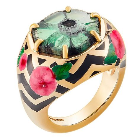 Britt's Pick: Alice Cicolini's Trapiche Emerald Ring - JCK Trapiche Emerald, Alice Cicolini, Holiday Writing, Lotus Ring, Sabyasachi Jewellery, Fancy Lights, Chevron Design, Heart Shaped Diamond, My Favorite Things