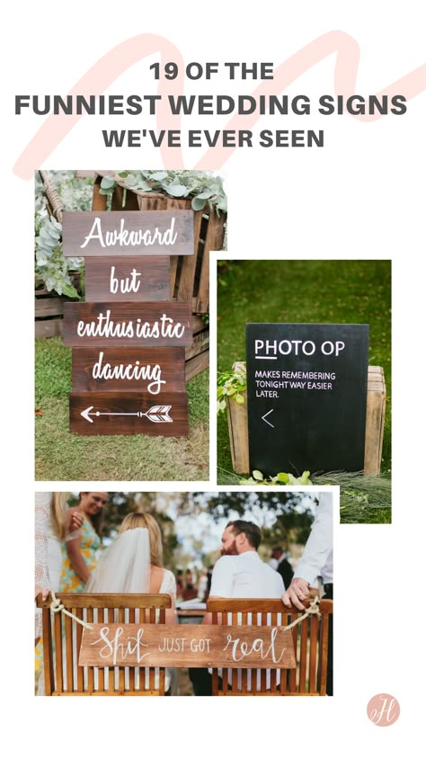 Funny Wedding Signs Entrance, Funny Signs For Wedding, Quirky Wedding Signs, This Way To Wedding Signs, Fun Wedding Reception Signs, Quirky Wedding Signage, Easy Wedding Signs, Signs Needed For Wedding Receptions, Outdoor Wedding Signs Diy