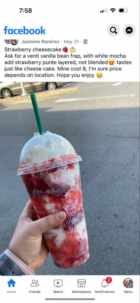 Starbucks Drinks Oreo, Starbucks Drinks Cheesecake, Strawberry Drinks Starbucks, Starbucks Recipes Frappuccino Strawberry, Custom Starbucks Drinks Frappe, Starbucks Strawberry Cheesecake Frap, Starbucks Frozen Drinks, Starbucks Strawberries And Cream, S’mores Starbucks Drink