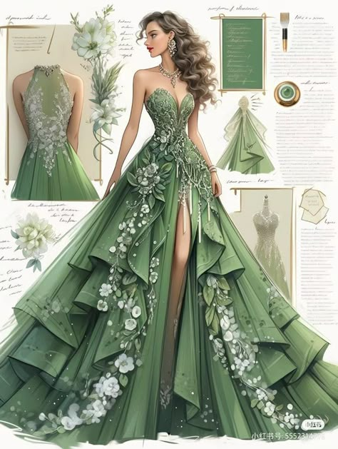 Dreamy Gowns, Mode Tips, Fashion Drawings, Dress Design Drawing, Hair Things, Old Fashion Dresses, Fantasy Dresses, Fashion Drawing Dresses, Dress Design Sketches