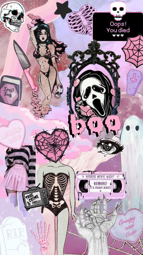 Goth Aesthetic Wallpaper, Pastel Goth Art, Goth Kawaii, Halloween Wallpaper Iphone Backgrounds, Pink Goth, Halloween Pink, Pastel Halloween, Scary Wallpaper, Goth Wallpaper