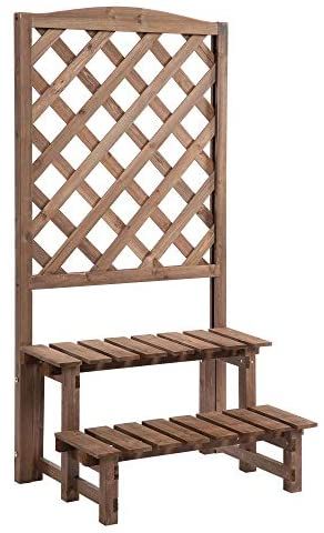 Amazon.com : Outsunny 2-Tier Wooden Garden Elevated Plant Stand Display Free Standing Flower Pot Rack with Climbing Vine Trellis for The Backyard, Brown : Patio, Lawn & Garden Plant Shelves Outdoor, Plant Stand Table, Vine Trellis, Porch Plants, Garden Plant Stand, Tall Plant Stands, Plant Stands Outdoor, Modern Plant Stand, Wooden Plant Stands