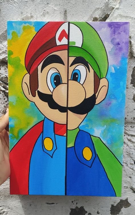 Mario Art Drawing, Mario Canvas Painting, Canvas Painting Ideas Cartoon, Painting Ideas On Canvas Disney, Beautiful Bun Hairstyles, Mario Painting, Cartoon Canvas Art, Cartoon Canvas Painting, Disney Canvas Paintings