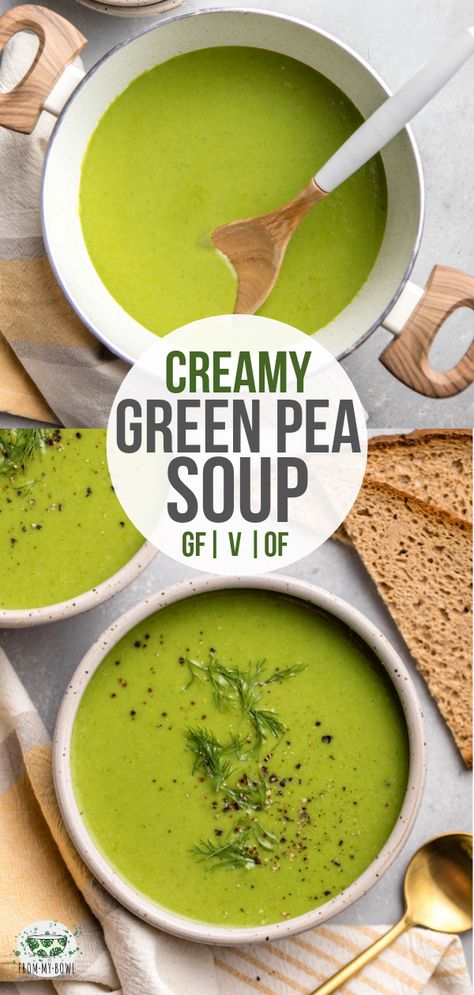 Healthy Pea Soup, Frozen Pea Soup Recipe, Green Peas Soup Recipe, Green Peas Soup, Creamy Pea Soup, Green Pea Soup Recipe, Vegan Pea Soup, Green Soups, Sweet Pea Soup