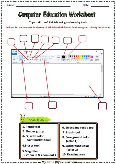 Microsoft paint tools worksheet-computer education worksheet-for primary grade children Computer Lab Worksheets, Computer Worksheet For Grade 4, Computer Worksheet, Drawing With Paint, Computer Exam, Elementary Computer Lab, Teaching Computers, Paint Program, Computer Lessons