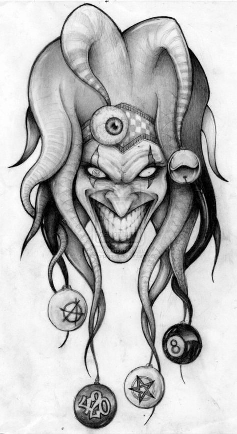 Tato Joker, Jester Tattoo, Joker Tattoo Design, Clown Tattoo, Kunst Tattoos, Creepy Drawings, Joker Tattoo, Dark Art Drawings, Tattoo Design Drawings