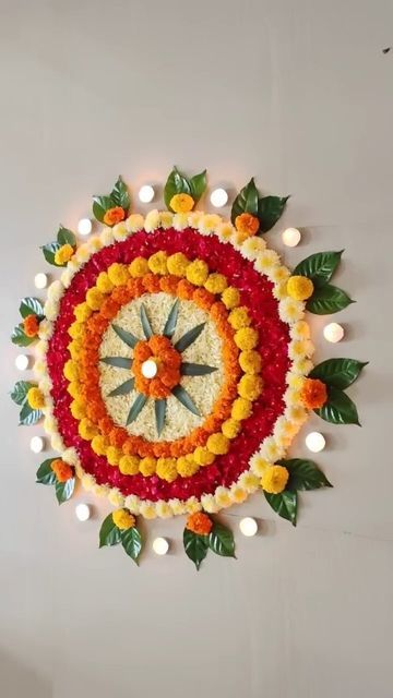 Rangoli Designs Of Flowers, Rangoli Using Flowers, Easy Flower Rangoli Designs, Flower Rangoli Designs Ideas Diwali, Floral Rangoli Designs Flower, Rangoli With Flower, Floral Rangoli Designs, Rangoli From Flowers, Flowers Rangoli Designs Ideas