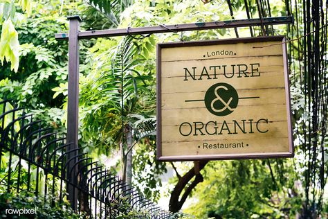 Wooden signboard at a gate mockup | premium image by rawpixel.com Signage Mockup, Container Coffee Shop, Organic Restaurant, Wooden Logo, Wooden Signage, Bakery Sign, Shop Facade, Nature Logo, Sign Board Design