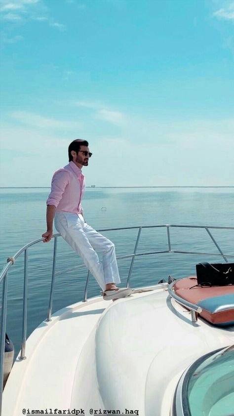 Pak Dubai Men Outfit, Yacht Poses, Dubai Photography Ideas, Hasnain Lehri, Dubai Men, Yacht Photoshoot, Arabian Men, Yacht Outfit, Dubai Photoshoot