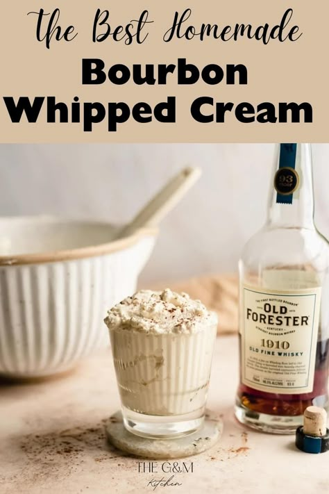 Bourbon Whipped Cream Recipe, Homemade Bourbon, Bourbon Whipped Cream, Thanksgiving Casserole Recipes, Boozy Hot Chocolate, Whiskey Cream, Flavored Whipped Cream, Whipped Cream Recipe, Bourbon Cream