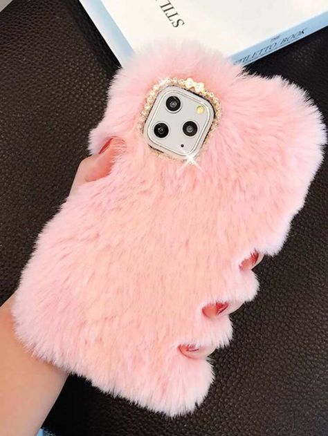 Free Returns ✓ Free Shipping On Orders $49+ ✓. Rhinestone Decor Fluffy iPhone Case- Phone Cases at SHEIN. Fluffy Phone Cases, Red And White Roses, Pink Phone, Girly Phone Cases, Pink Fur, Pink Phone Cases, Rhinestone Decor, Pink Collars, Fashion Lady