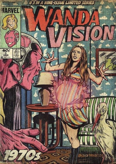 Vision Comic, Poster Marvel, Photowall Ideas, Marvel Comics Vintage, Marvel Movie Posters, Collage Mural, Wanda Vision, Comic Poster, Scarlet Witch Marvel